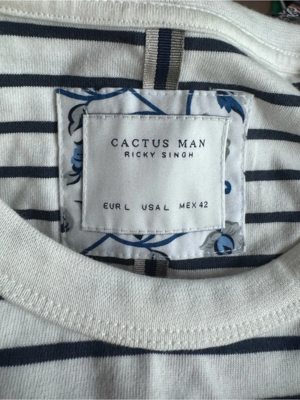 Cactus Man by Ricky Singh striped long sleeve tee L mallard duck coastal Preppy